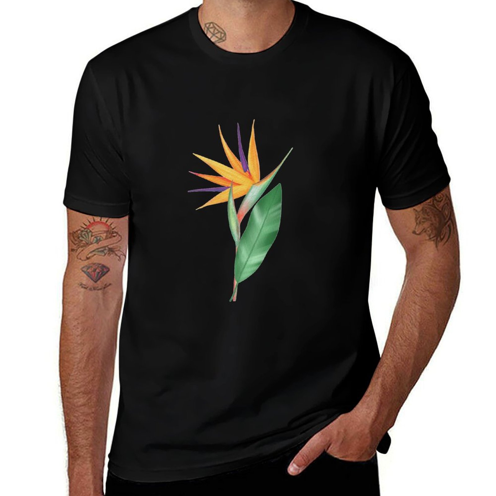 Bird Paradise Strelitzia - เสื้อยืดลายดอกไม้นกแห่งสวรรค์สีน้ำหรือสเตรลิเซีย เรจินา แขนสั้นลำลองสำหรับทุกสภาพอากาศ