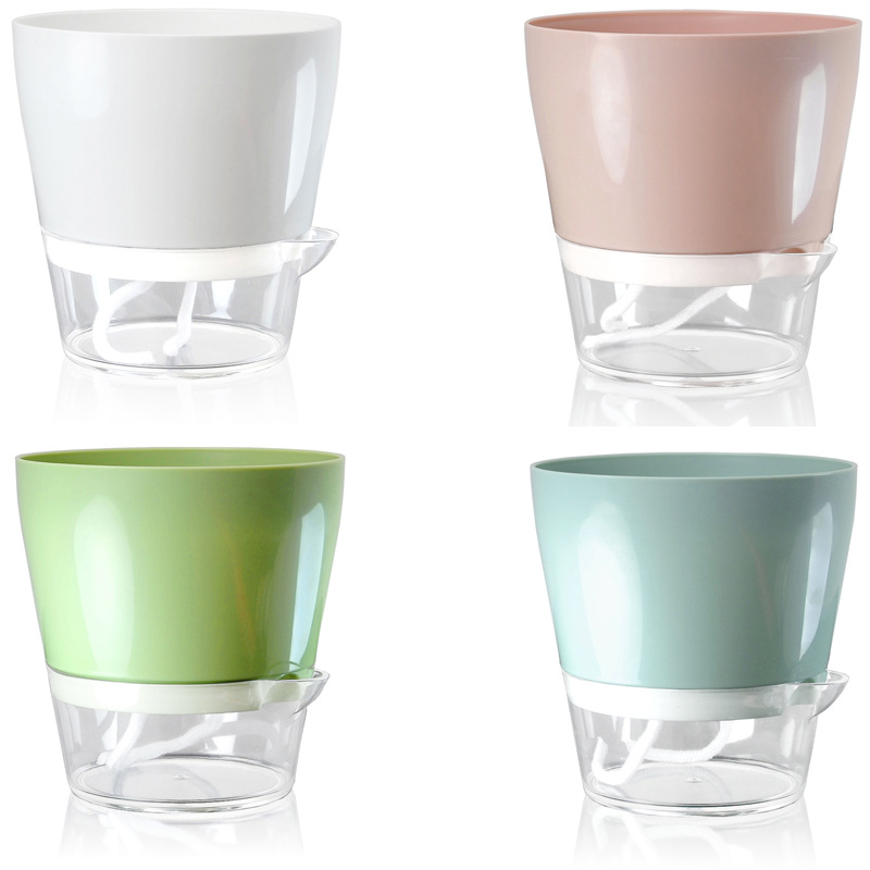 Aloe Vera Pot - ดอกไม้ขี้เกียจพร้อมรูระบายน้ํากระถางดอกไม้รดน้ําด้วยตนเองพร้อมอ่างเก็บน้ําจานรองใสสําหรับพืชในร่มกระถางต้นไม้โปร่งใสลึก